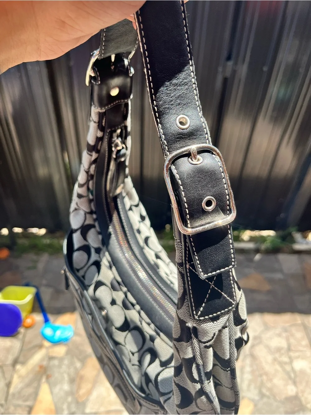 Vintage Coach Soho Signature Jacquard Hobo Shoulder Bag 6070 in Black/Grey